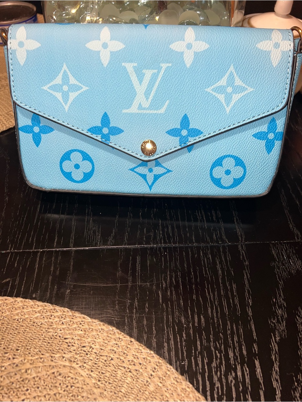Light Blue Monogram Envelope Clutch
